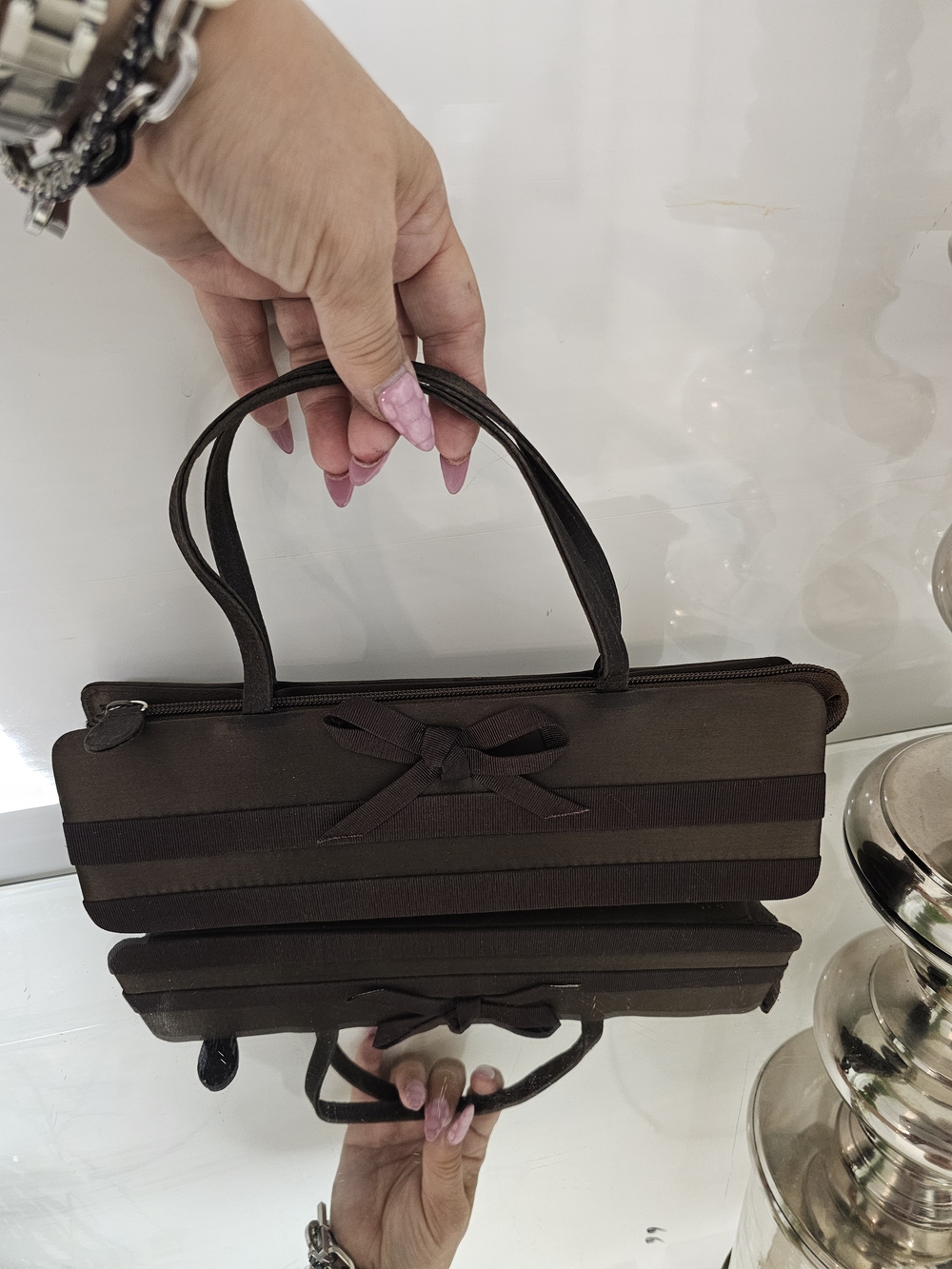 Brown Ribbon Accent Women's Handbag